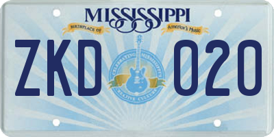 MS license plate ZKD020
