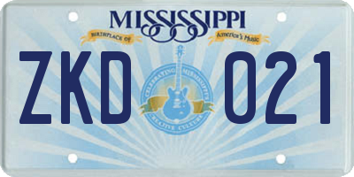MS license plate ZKD021