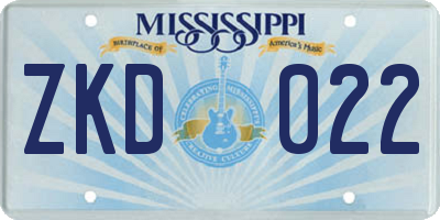 MS license plate ZKD022