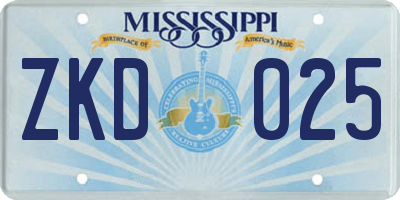 MS license plate ZKD025