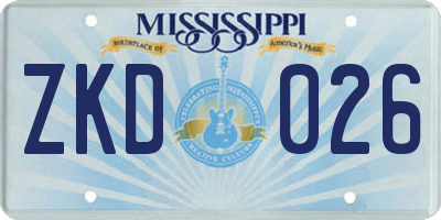 MS license plate ZKD026
