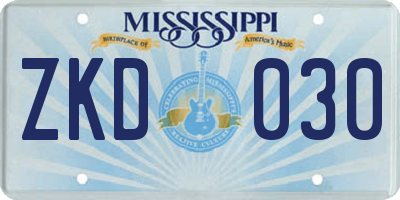 MS license plate ZKD030