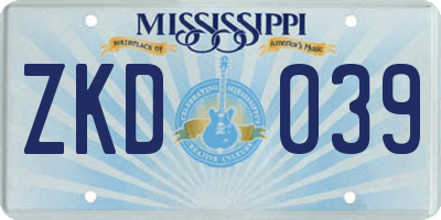 MS license plate ZKD039