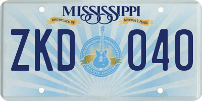 MS license plate ZKD040