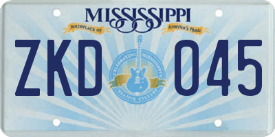 MS license plate ZKD045