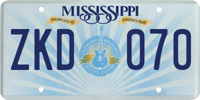 MS license plate ZKD070