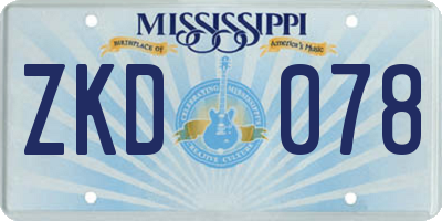 MS license plate ZKD078