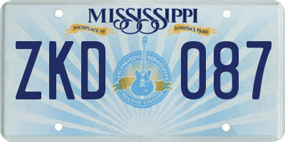MS license plate ZKD087