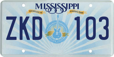 MS license plate ZKD103