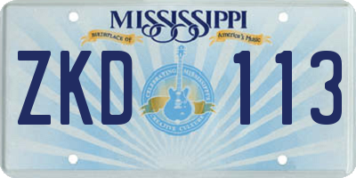 MS license plate ZKD113
