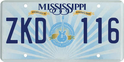 MS license plate ZKD116