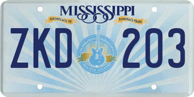 MS license plate ZKD203