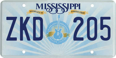 MS license plate ZKD205