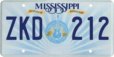 MS license plate ZKD212