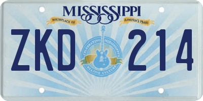 MS license plate ZKD214
