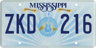 MS license plate ZKD216