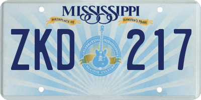 MS license plate ZKD217