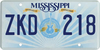 MS license plate ZKD218