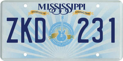 MS license plate ZKD231