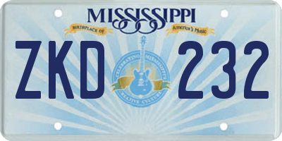 MS license plate ZKD232
