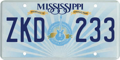 MS license plate ZKD233
