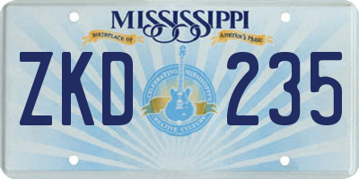 MS license plate ZKD235