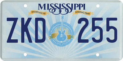 MS license plate ZKD255