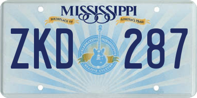 MS license plate ZKD287