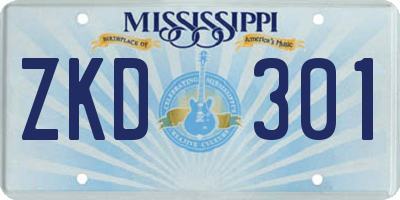 MS license plate ZKD301