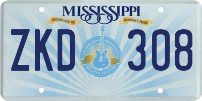 MS license plate ZKD308