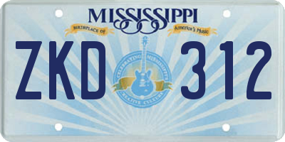 MS license plate ZKD312