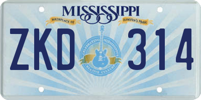 MS license plate ZKD314