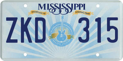 MS license plate ZKD315