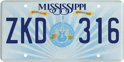 MS license plate ZKD316