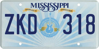 MS license plate ZKD318