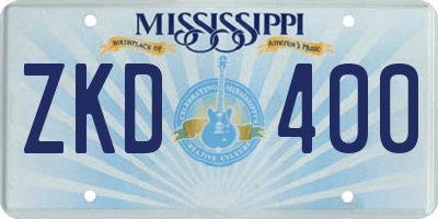 MS license plate ZKD400