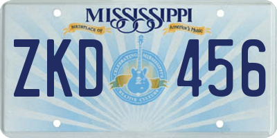 MS license plate ZKD456