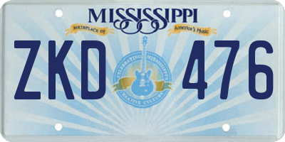 MS license plate ZKD476