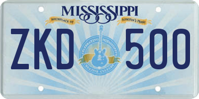 MS license plate ZKD500