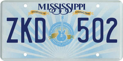 MS license plate ZKD502