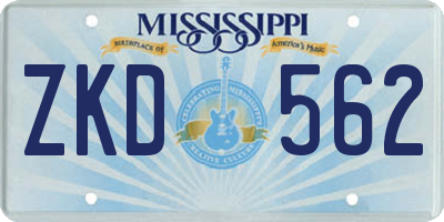 MS license plate ZKD562