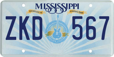 MS license plate ZKD567