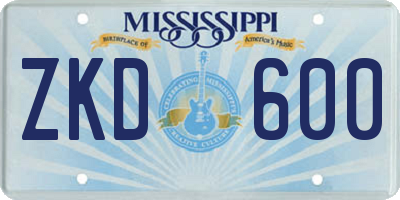 MS license plate ZKD600