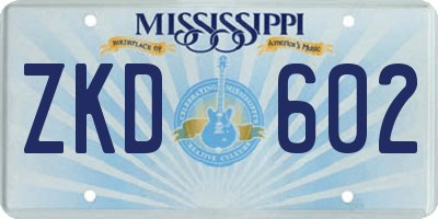 MS license plate ZKD602