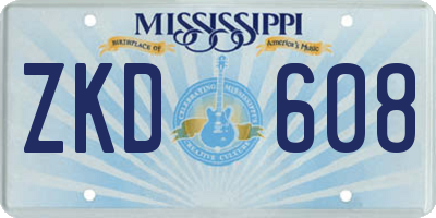 MS license plate ZKD608