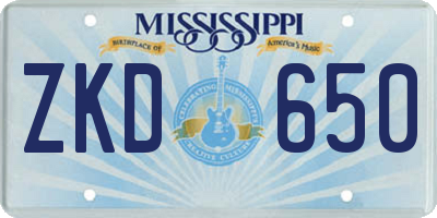 MS license plate ZKD650
