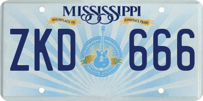 MS license plate ZKD666
