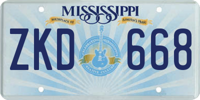 MS license plate ZKD668