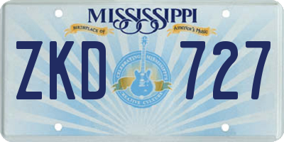 MS license plate ZKD727