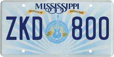 MS license plate ZKD800